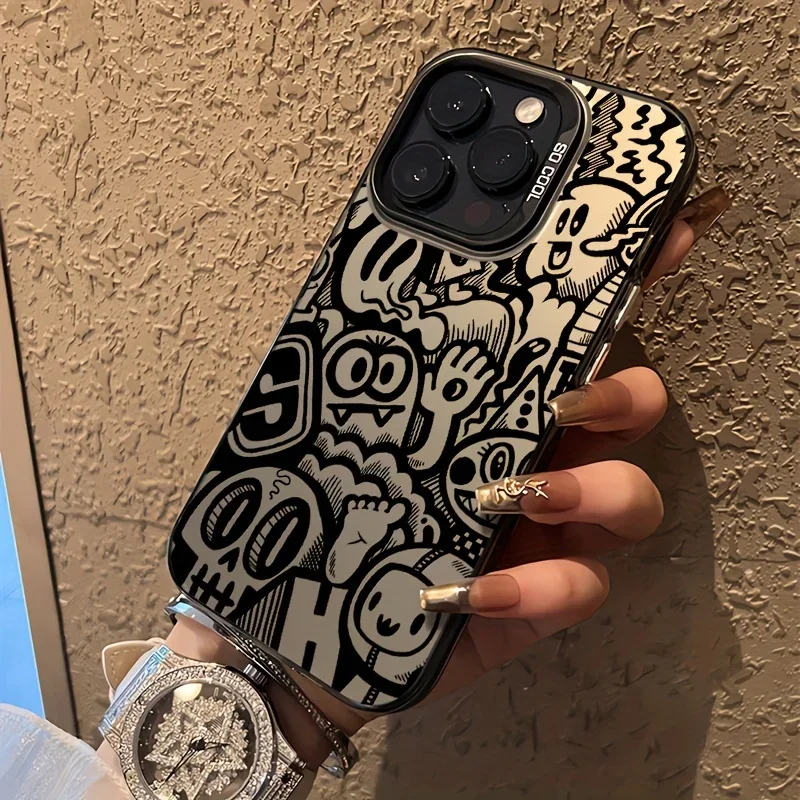 Черный чехол для телефона с граффити Iphone16 15/15Plus/15Pro/15Promax Iphone 14/14Plus/14Pro/14Promax