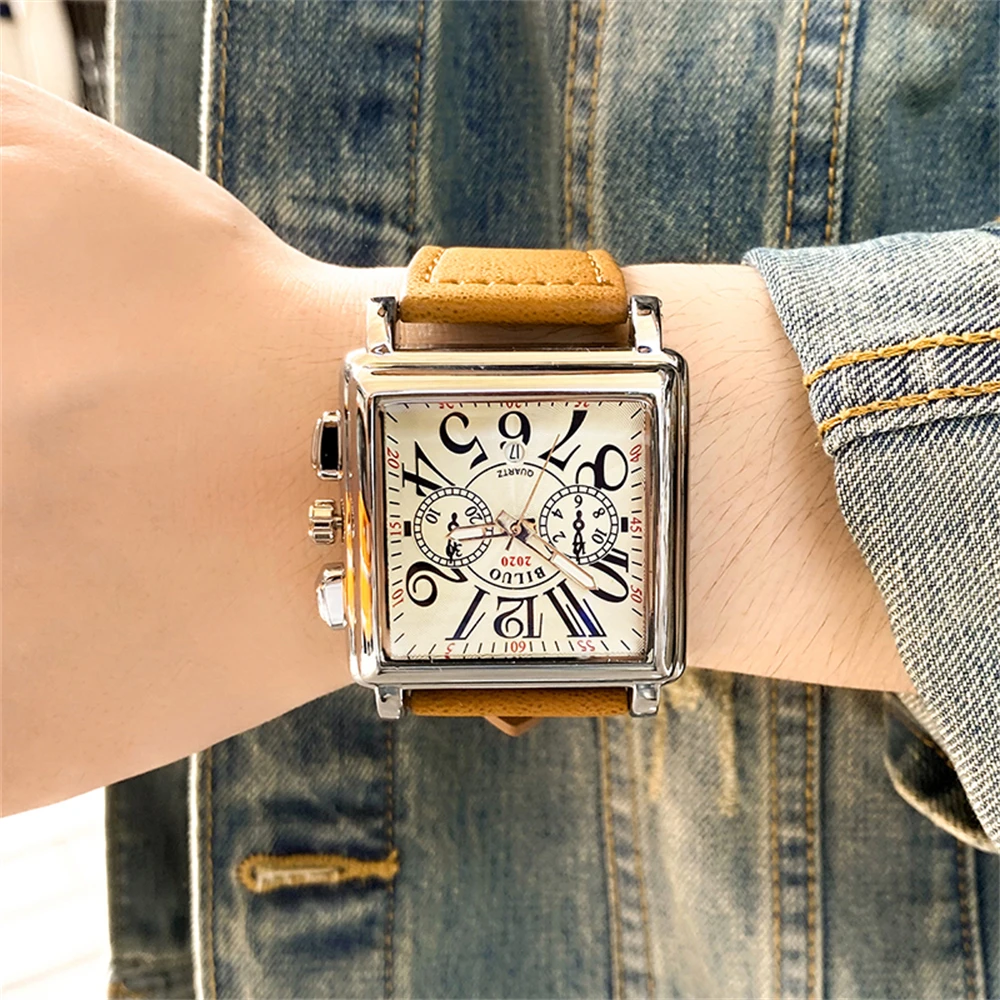 Часы наручные мужские кварцевые с квадратным большим циферблатом роскошные