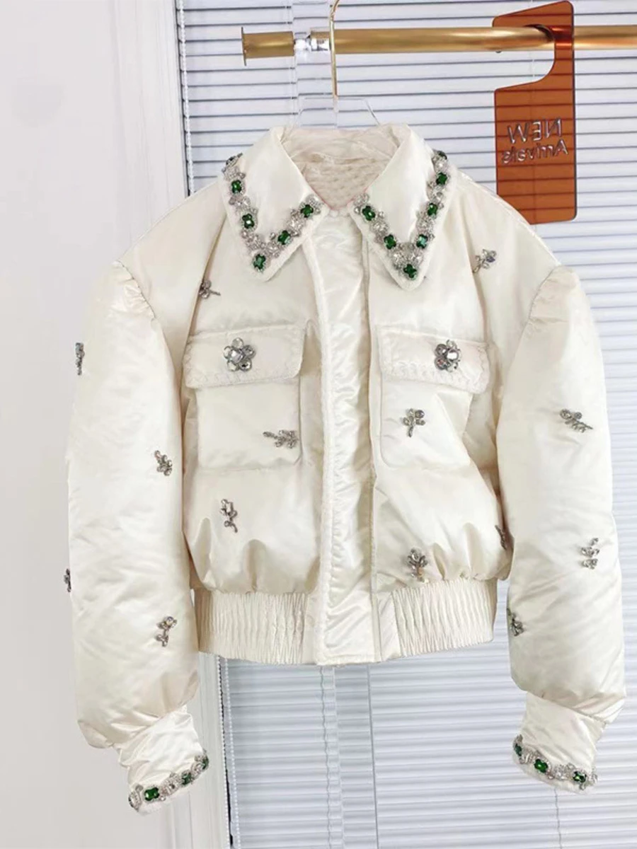Heavy Industry Colorful Diamond White Down Jacket Coat Women 2022 New Winter Fashion Temperament Thickening Warm Puffer Jacket