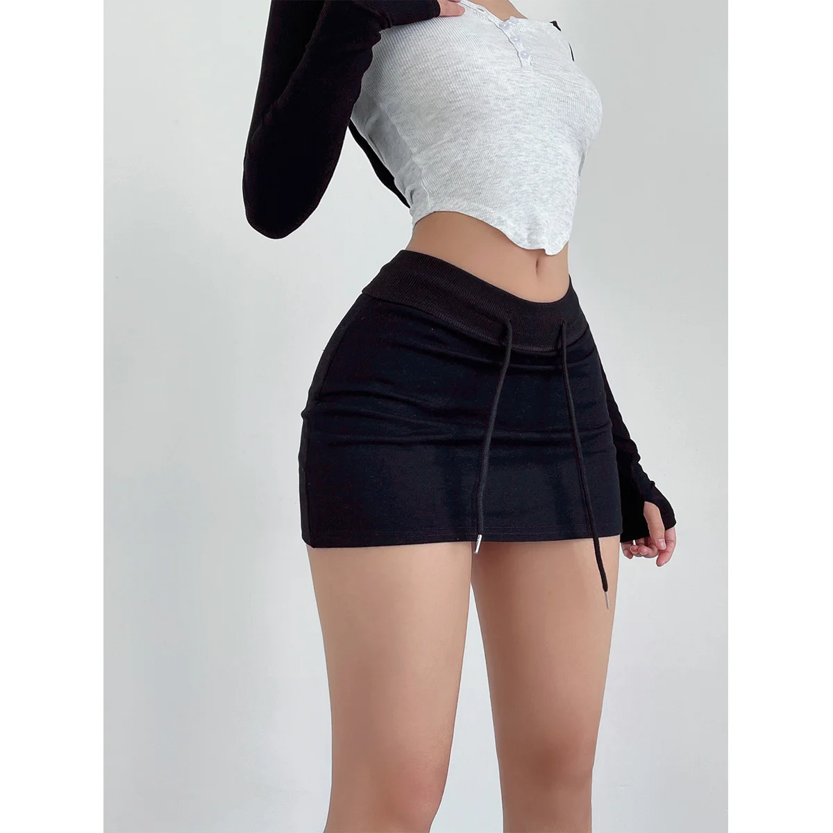 Юбка женская трапециевидная Спортивная на завязках облегающая короткая юбка с