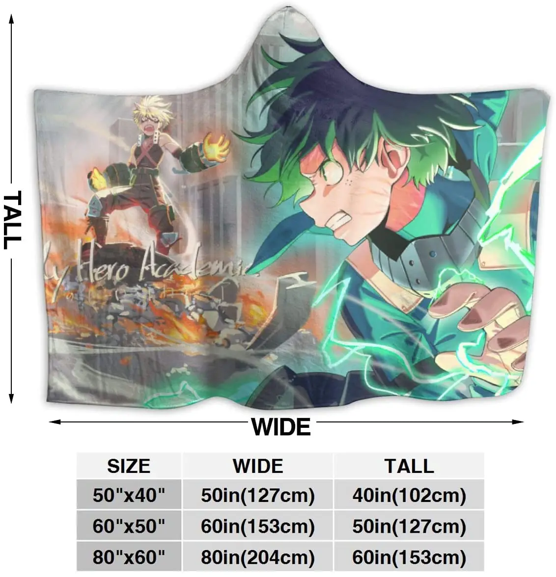 

My Hero Academia Of Deku Throw Blanket for Unisex Adult Hooded Blanket for Sofa Wearable Blanket Flannel Blanket