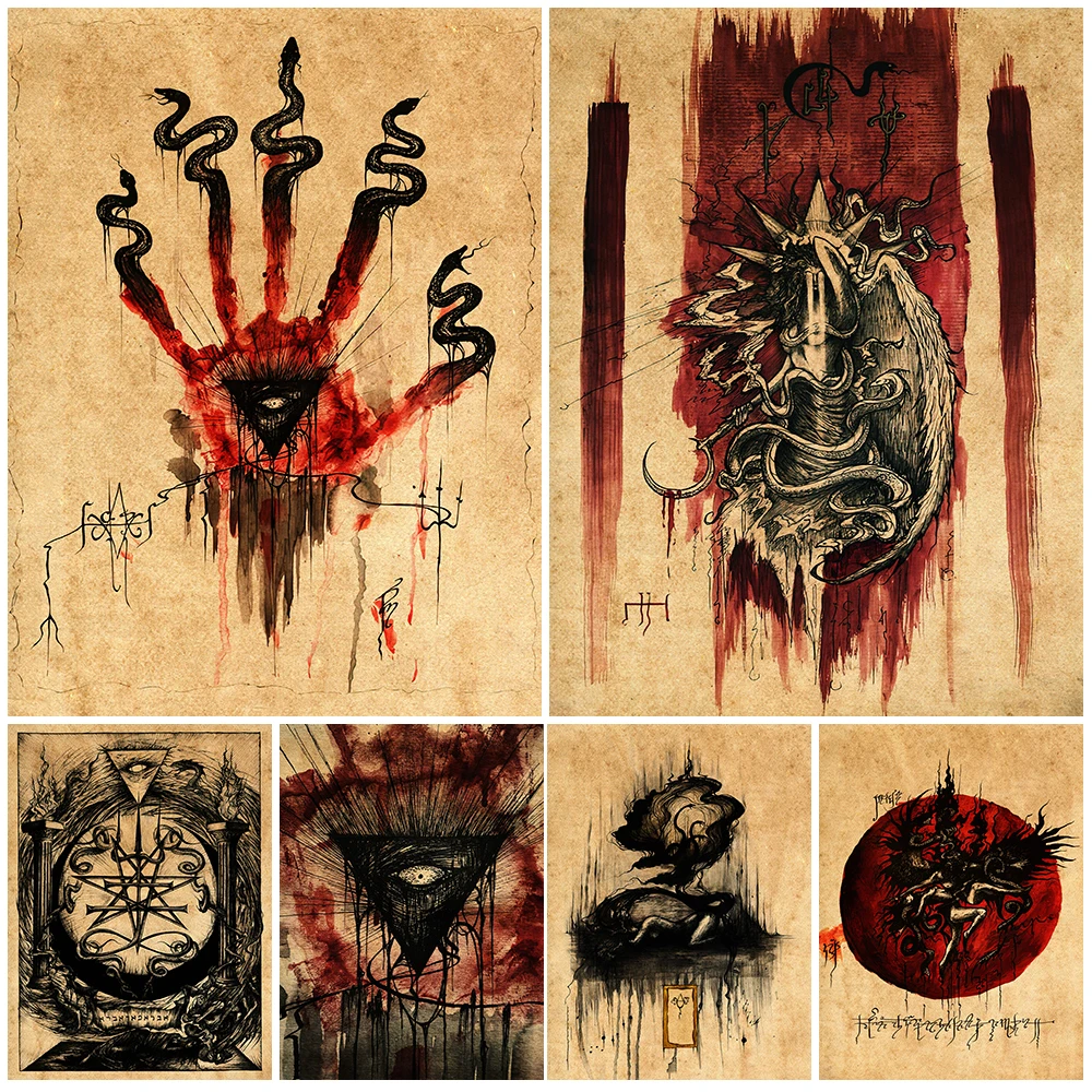 

Goat Of Mendes,Babalon Goddess Abstract Mysterious Poste Print Dreadful Blood Stripe Witchcraft Wall Art Canvas Painting Decor