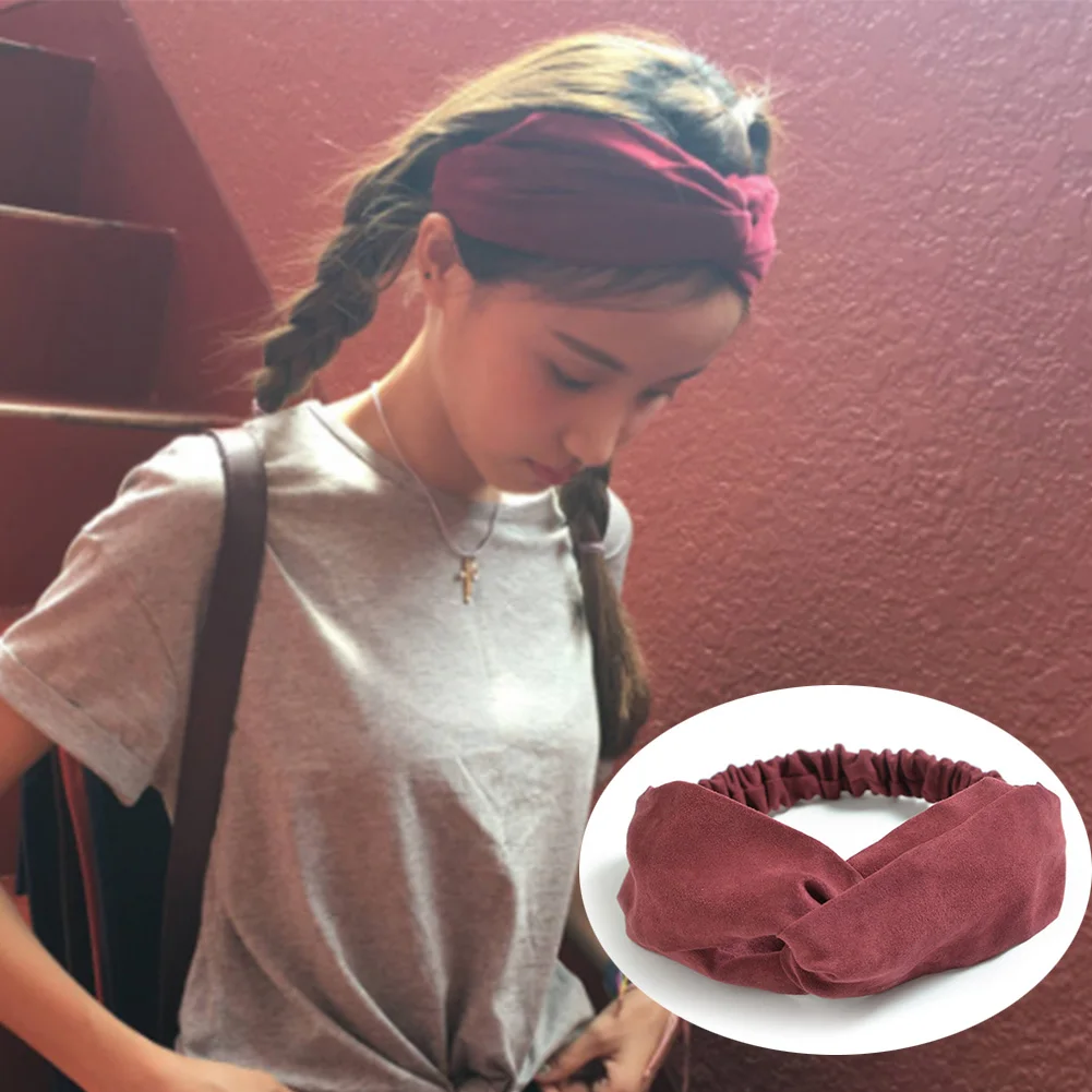

New Suede Resilience Headband Diagonal Lashing Hair Band Weave Soft Solid Color Women Twist Knotted Vintage Boho Miter
