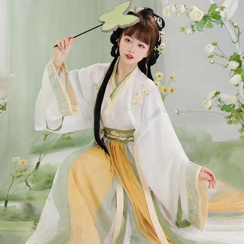 

Hanfu Dress Women Chinese Ancient Traditional Hanfu Female Carnival Cosplay Costume White&Yellow Hanfu Stage Dance Women