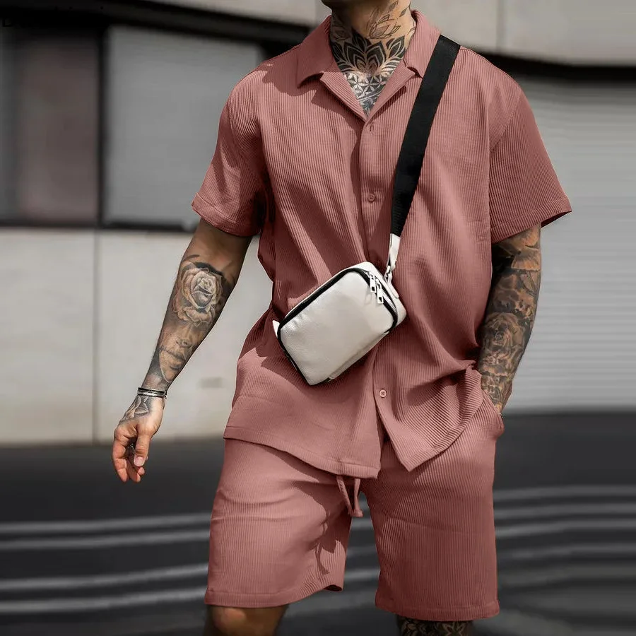 2023 Men's Sets Casual Comfortable Button Short Sleeve Polo Shirt and Shorts Two Piece Set for Men Fashoin Sweatpants Suit Sets