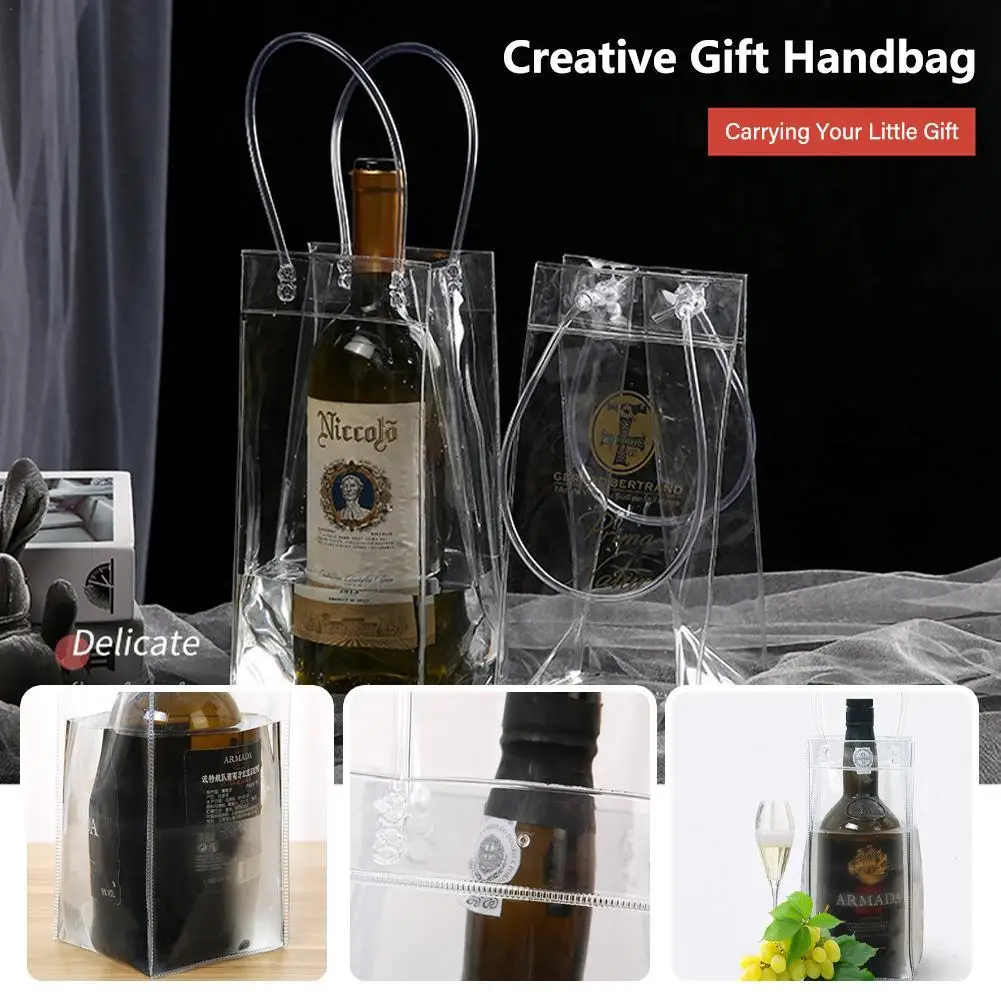 

PVC Transparent Ice Bag Wine Clear Ice Wine Bags Beer Champagne Bucket Drink Bottle Cooler Chiller Foldable Carrier 11*11*25 CM