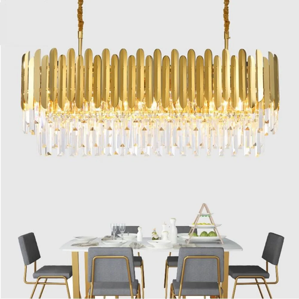 

Nordic modern crystal chandelier luxury stainless steel crystal living room lamp golden restaurant club decoration lamp