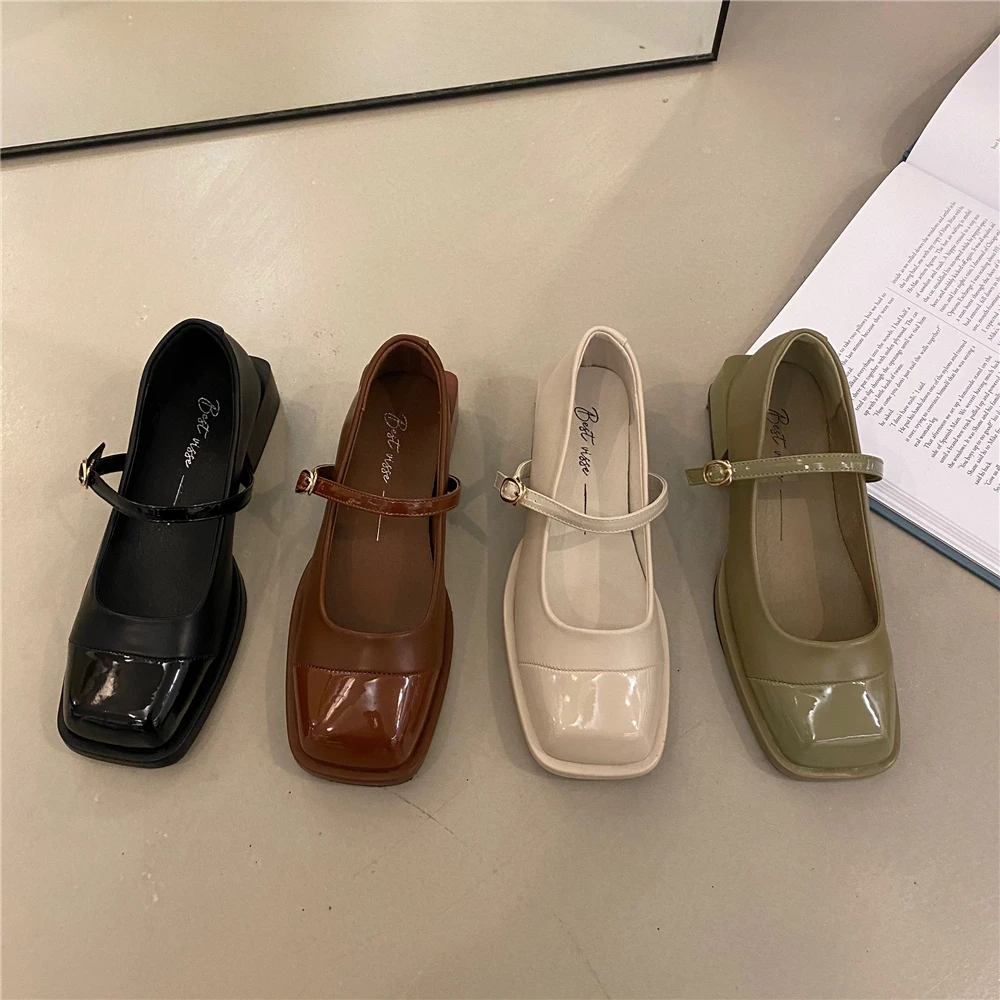 

Shoes Woman Flats British Style Casual Female Sneakers Square Toe Oxfords Dress Preppy Summer New Leather Basic Mary Janes High