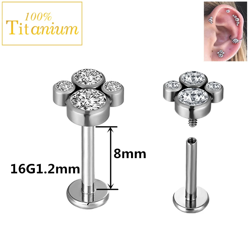 1pc F136 Titanium Labret Piercing Lip Stud 16G 6/8/10mm Internally Threaded Earring Cartilage Helix Tragus Ear Nail Body Jewelry