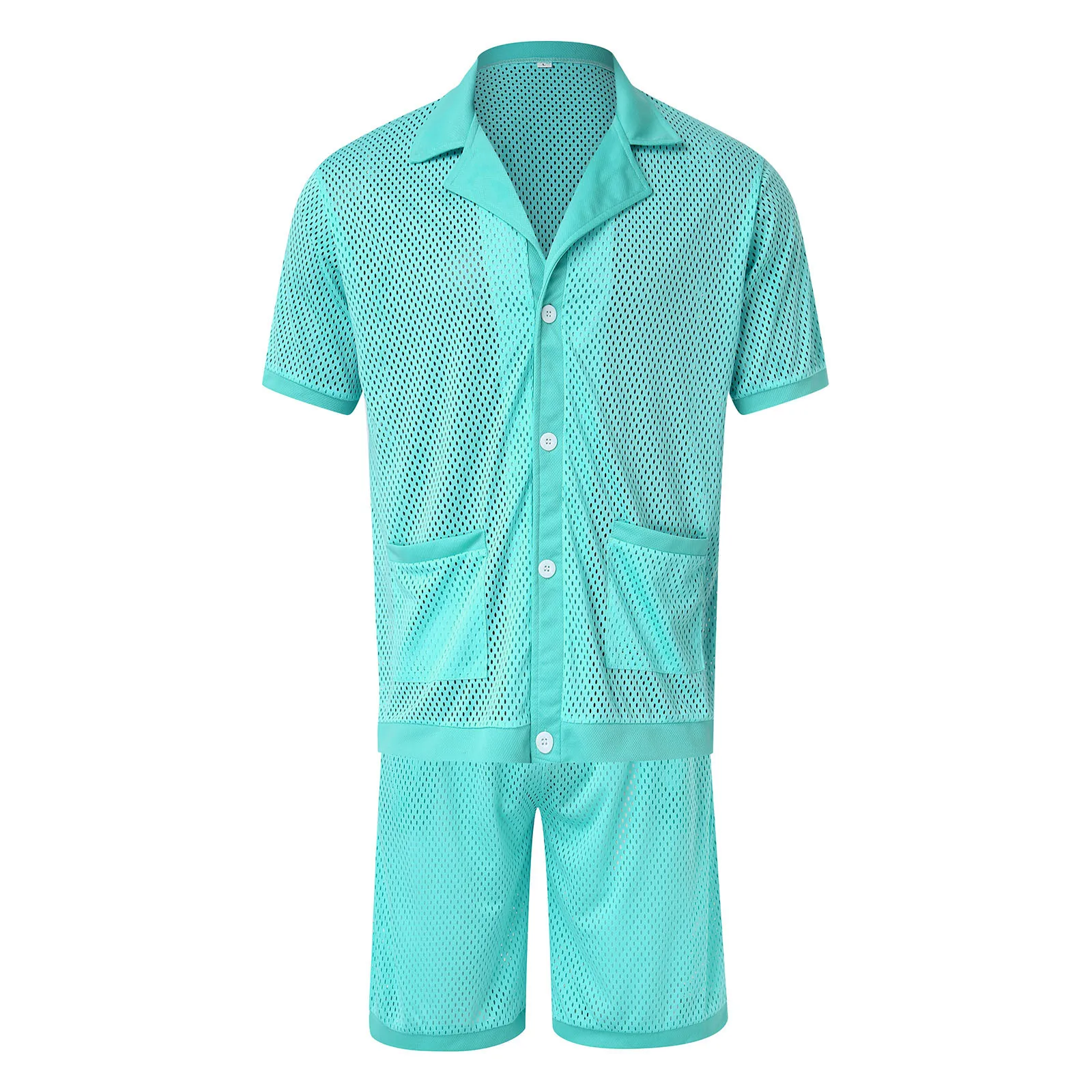 Summer Male Solid Color 2 Piece Set Deep V-Neck T Shirt Breathable Shorts Men Sets Beach Ensemble Homme Beachwear Conjuntos