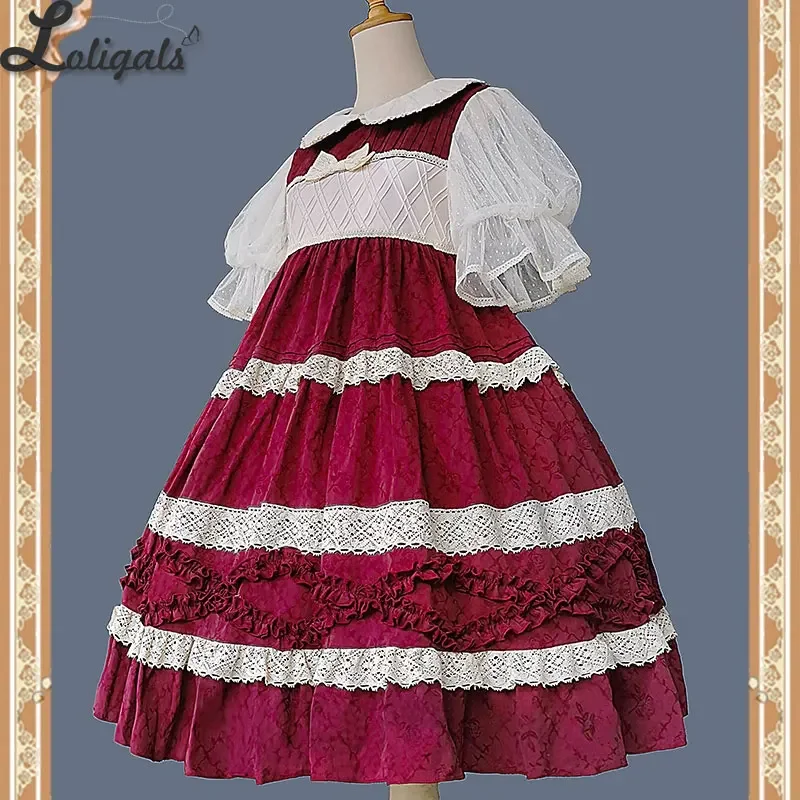 Милое платье Лолиты с короткими рукавами кукольный стиль жаккардовое хлопковое