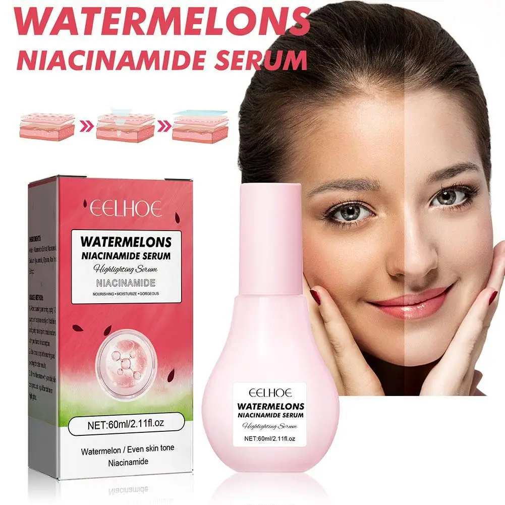 

60ml Watermelon Glow Niacinamide Dew Drops Serum Makeup Hydrating Face Serum Lightweight Facial Serum Priming Liquid Highlighter