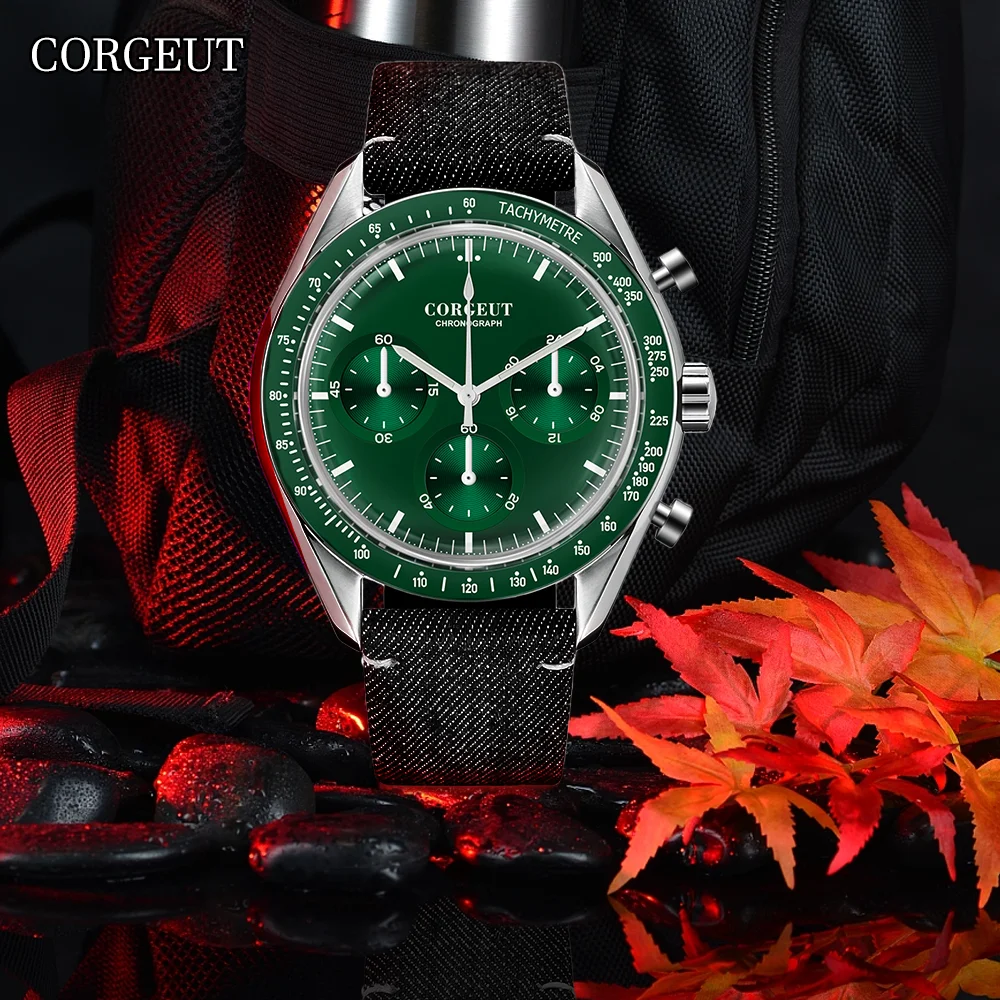 

CORGEUT New 40mm 30M Sports Waterproof Luxury Fashion Men's Watches Mineral Glass Vk63 Quartz Movement Timing Glow Watch for Man