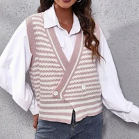 striped knitted cardigan sweater vest women 2021 autumn and winter new fashion v neck double breasted casual womens clothing