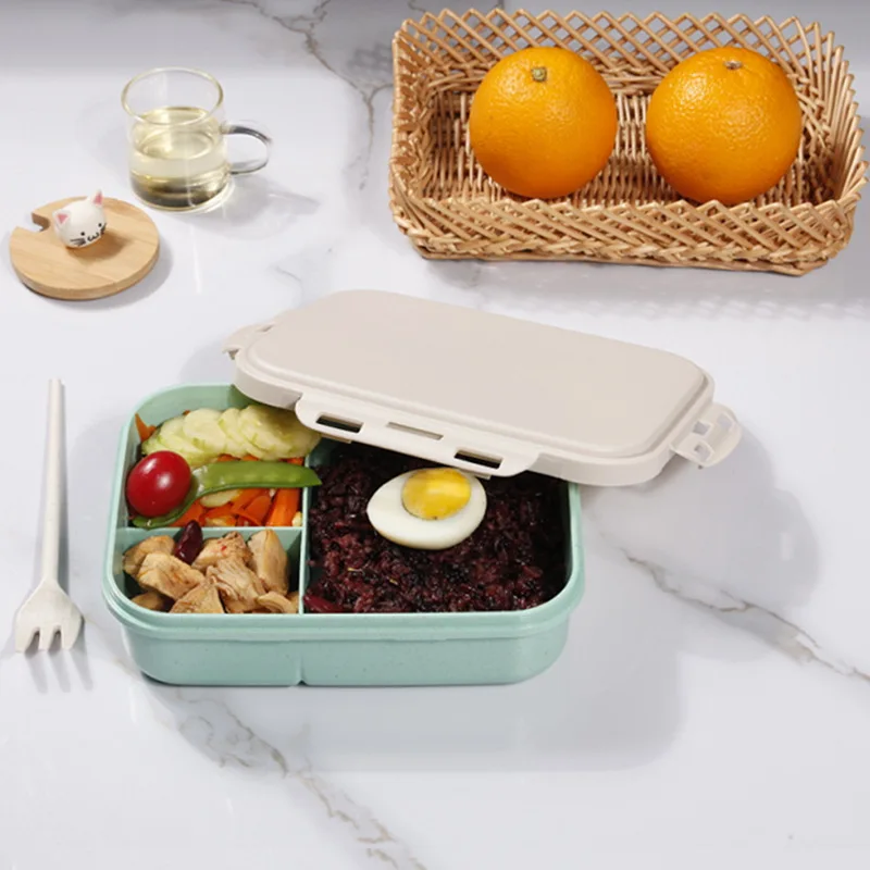 

Wheat Straw Lunch Box Microwavable Tableware Students Adult Multi Grids Lunch Boxes Insulation Keep Fresh Leakproof Storage Box