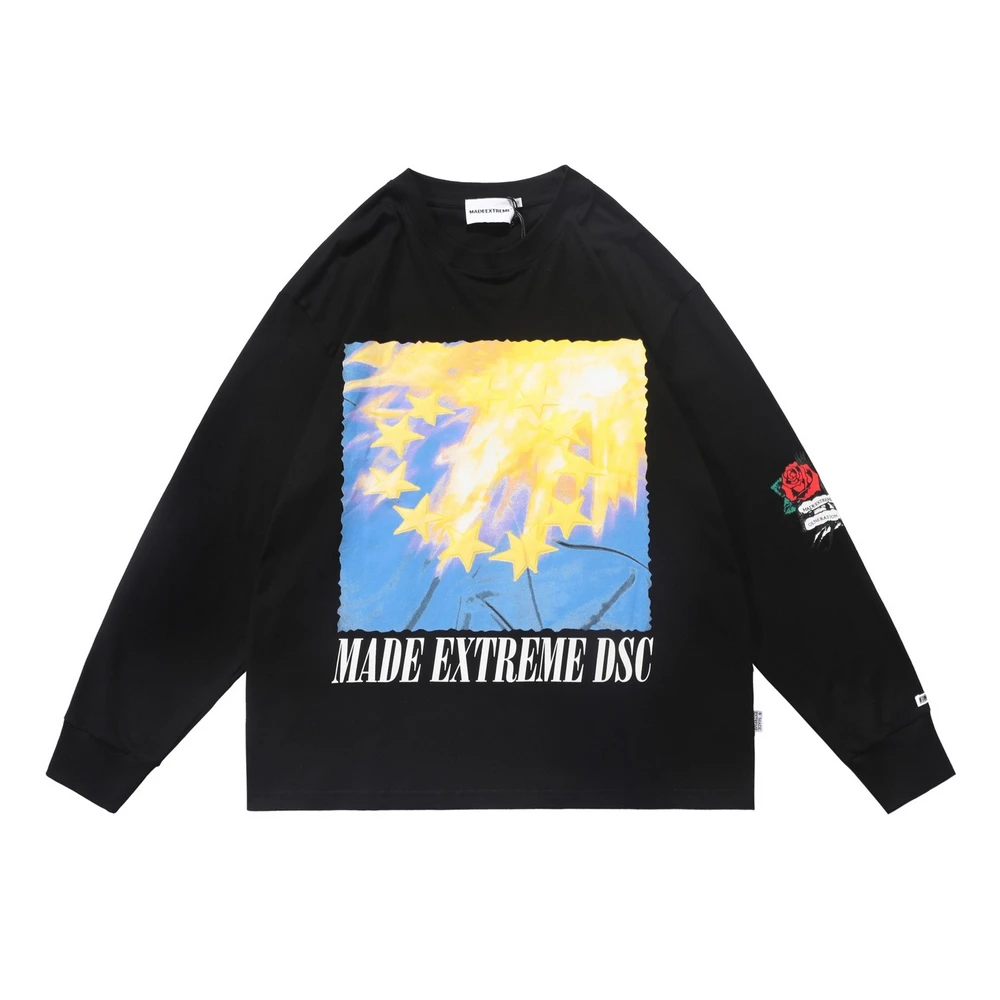 

Streetwear Hip Hop Black Oversized T-Shirt Vintage Full Sleeve Men And Women Streetwear Y2k Spring and Summer 2022 Cotton Tees