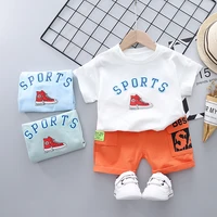 2022 summer childrens clothing suit cartoon round neck t shirt overalls two piece boy sports casual top pants 1 6 years old