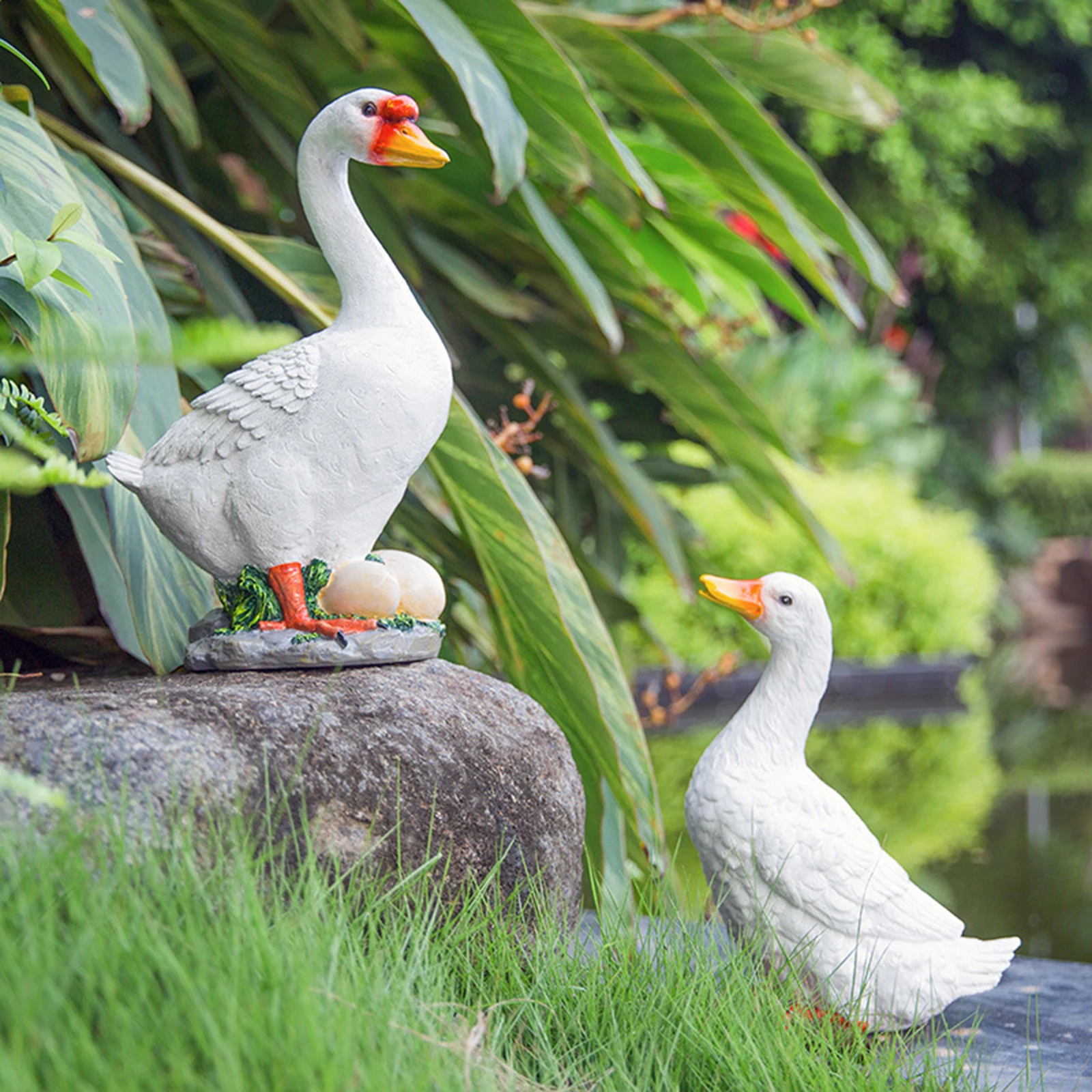Outdoor Gardening Simulation Animal Crafts Resin Duck Goose Ornaments Courtyard Park Statue Figurines Garden Furnishings FU