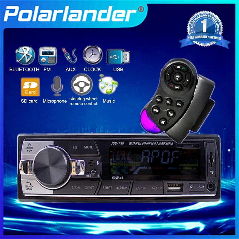 

Автомагнитола 1 Din, стерео, USB, SD-карта, AUX, громкая связь, Bluetooth, FM, mp3-плеер, интерфейс ISO с дистанционным управлением на рулевом колесе