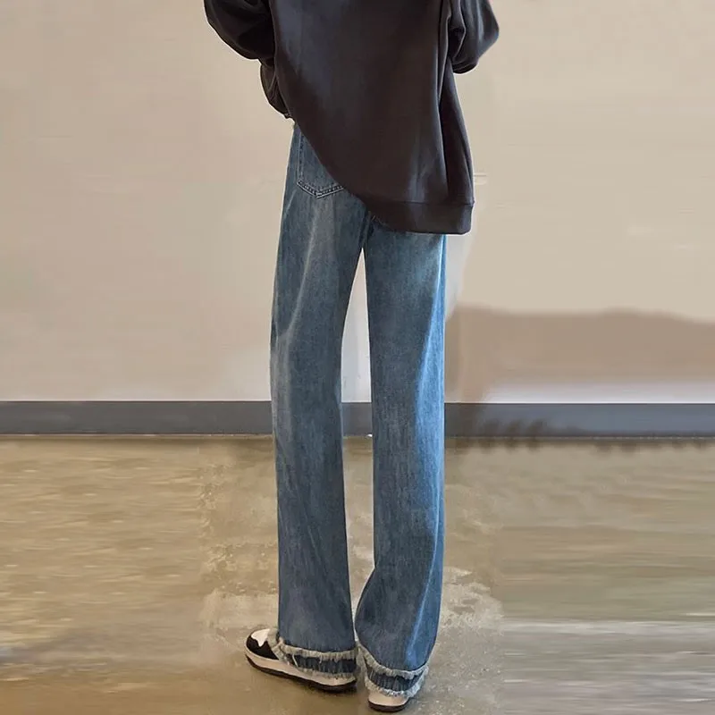 Широкие Джинсы В Стиле Ретро Женские Облегающие Прямые Повседневные Брюки С