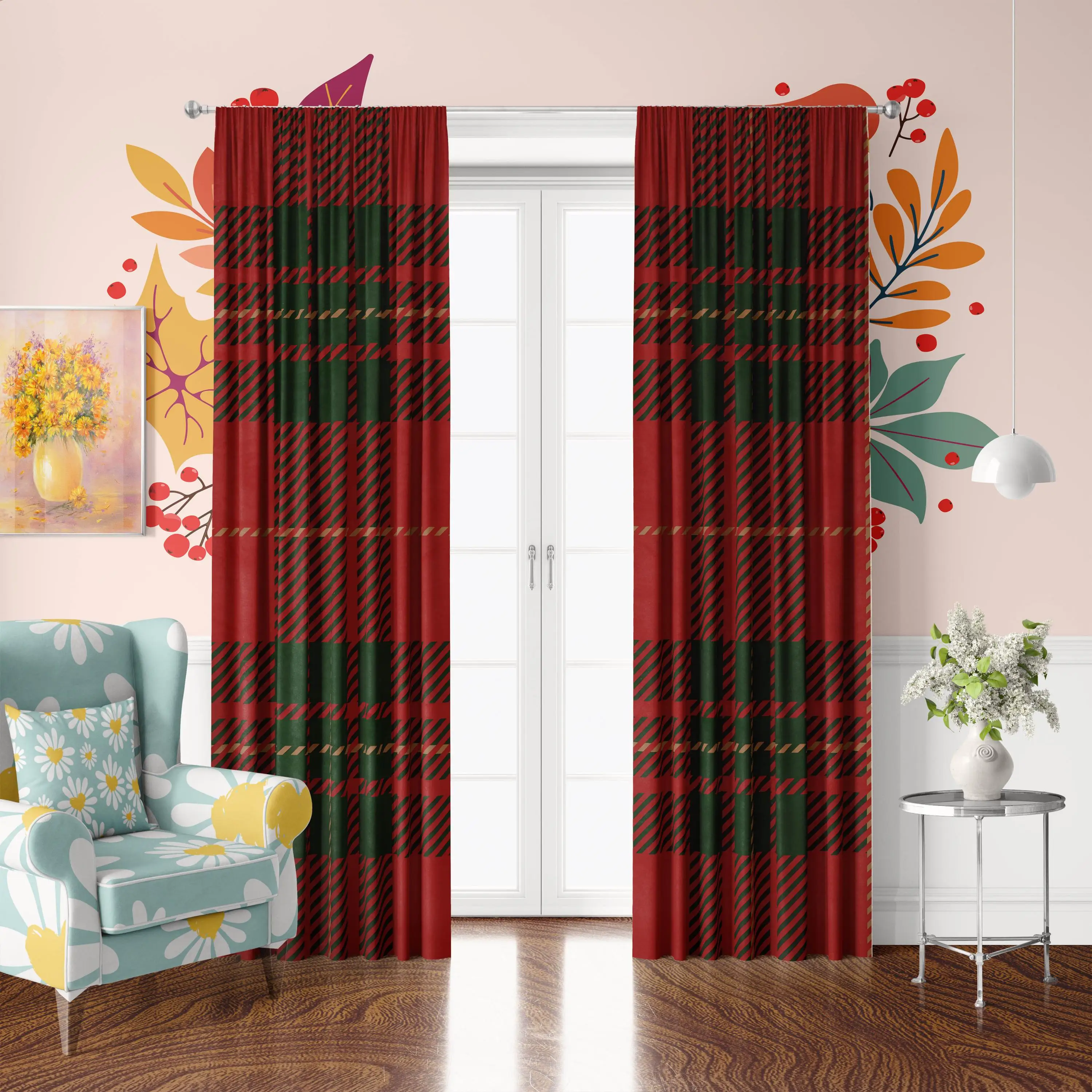 Занавески с принтом в клетку