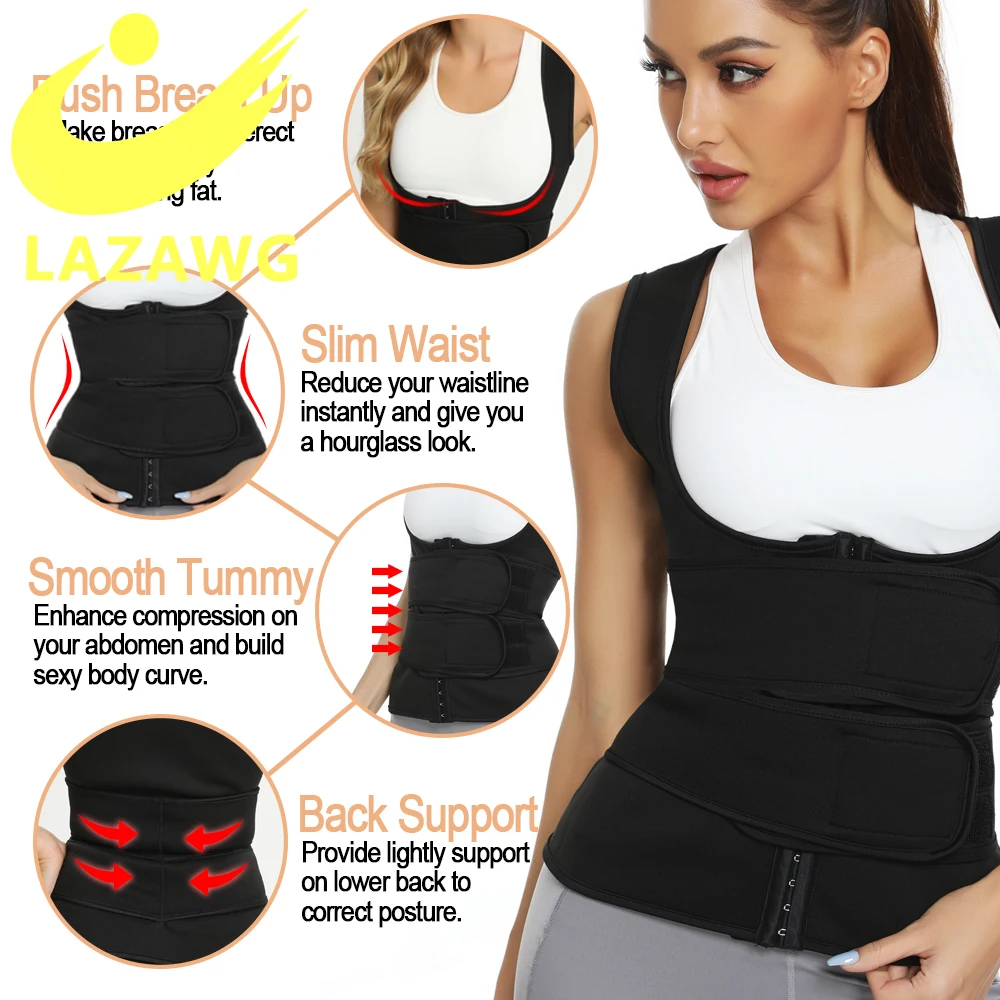 LAZAWG Women Body Shaper Weight Loss Hot Neoprene Sauna Sweat Pants Waist Trainer Weight Slimming Loss Shirt
