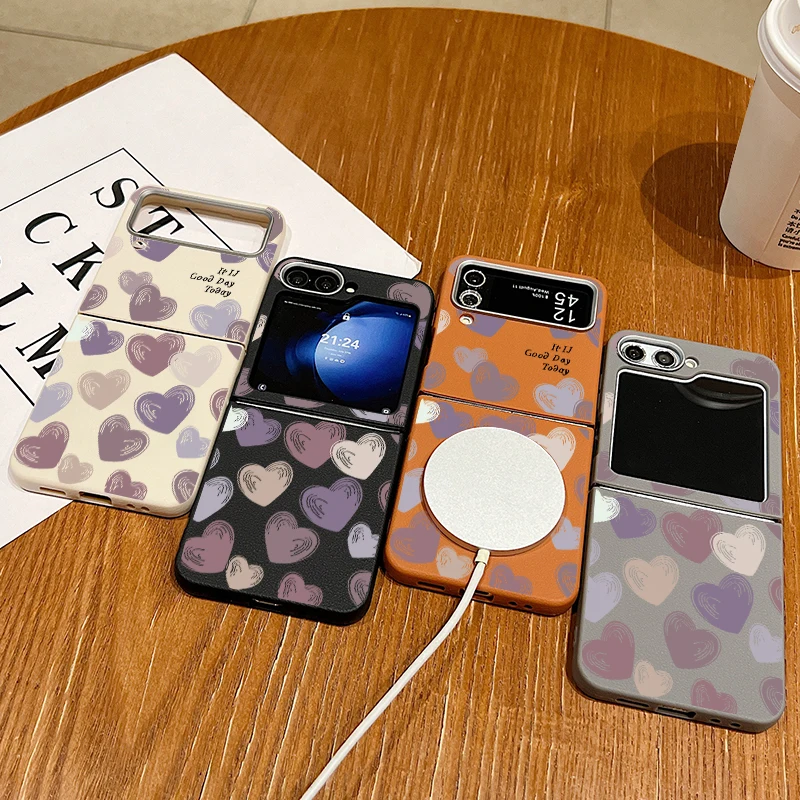 Для Samsung Galaxy Z Flip 6 5 4 3 чехол с магнитной текстурой кожи складной Candy Love Hearts для Flip6