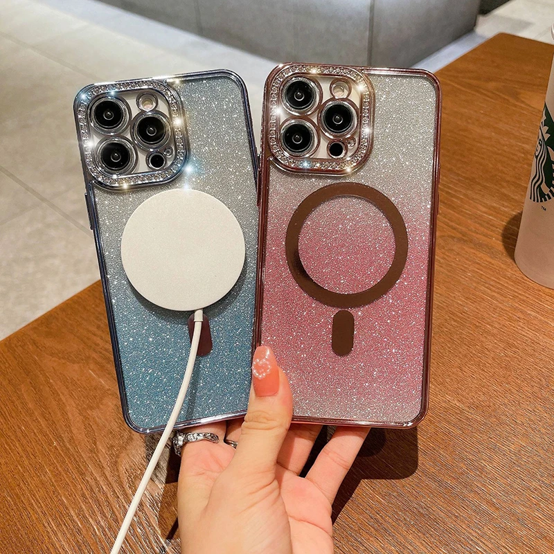 

Electroplating Gradient Glitter Phone Case for Iphone 13 Accessories Magnetic Soft Shell Magsafe for Iphone Cases