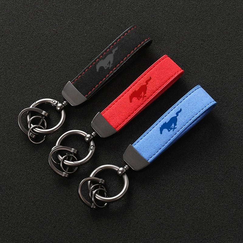 Fashion Leather Keychain 360 Degree Rotating Horseshoe Buckle Fine Key Ring For Ford Mustang GT 2020 2019 2018 2017 2016