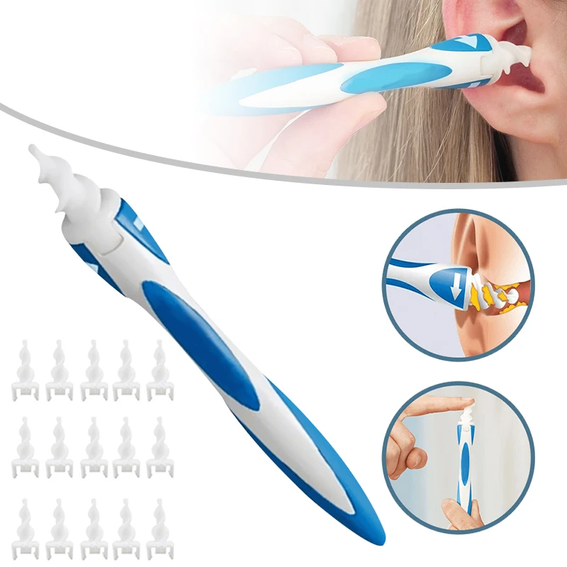 New Ear Wax Removal Kit Ear Cleaning Spiral Swab With 16 Soft Replacement Tips For Earwax Removing Ears Cares Health Tools