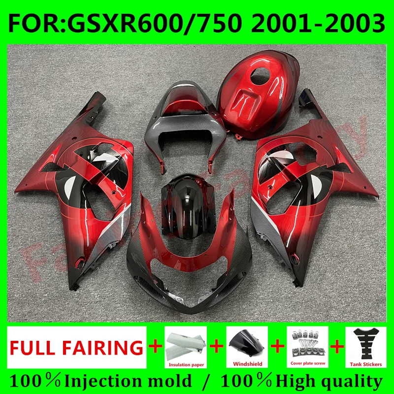 

NEW ABS Motorcycle Whole Fairing kit fit for GSXR600 750 01 02 03 GSXR 600 GSX-R750 K1 2003 2001 2002 Fairings kit set red black