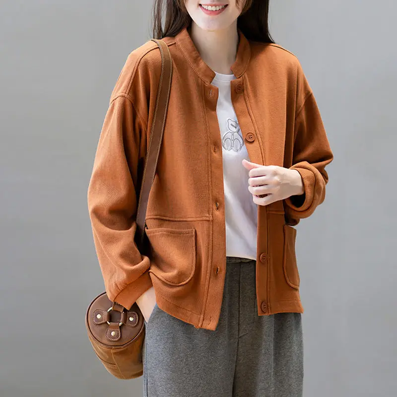 

Новинка весна-осень 2022, спортивная одежда из хлопка с воротником-стойкой, женское свободное и универсальное короткое пальто