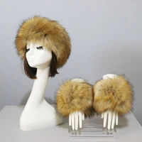 faux fur hat and cuffs set autumn winter hats for women solid fluffy hat for women warm fluffy beanies ladies different colors