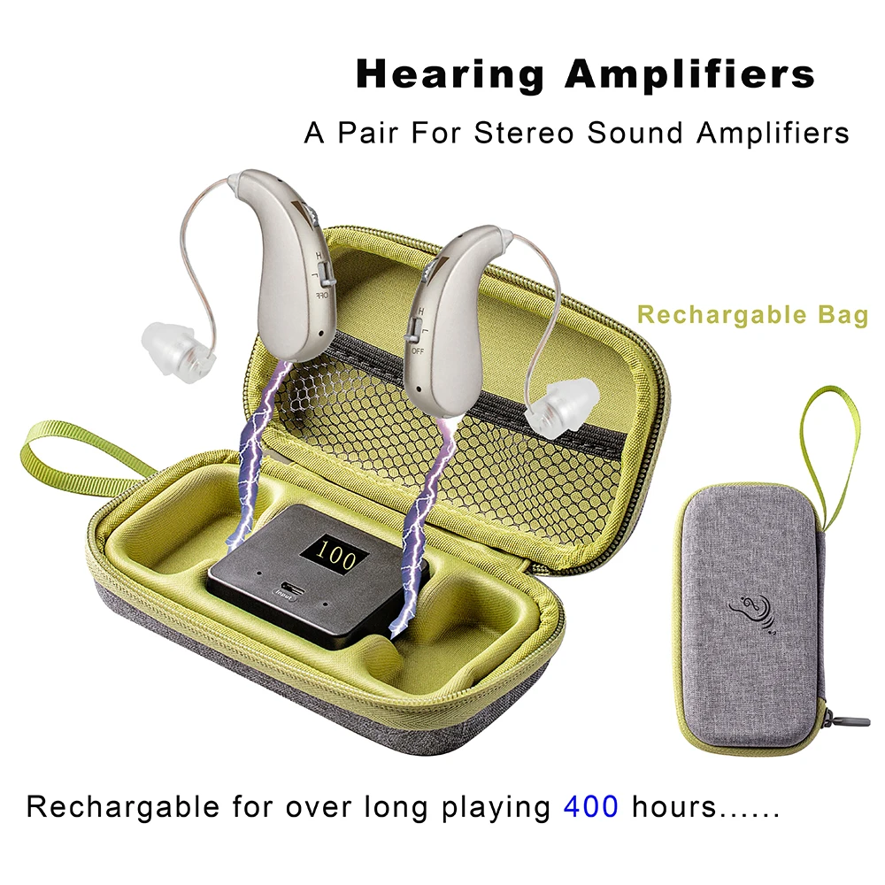 400 Hours Hearing Aids Charge Hearing Audifonos USB Hearing Sound Amplifiers With Charging Case For Hearing Loss