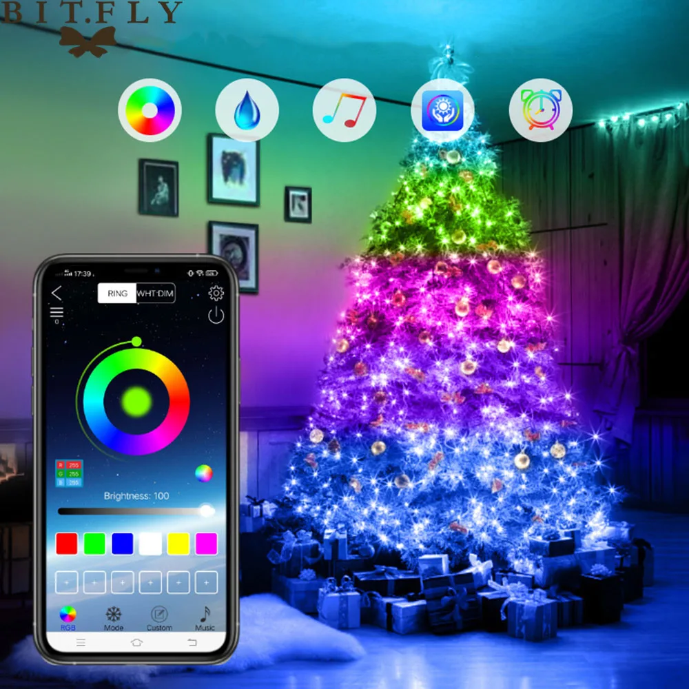 51020m led bluetooth string light christmas tree decoration remote control usb wedding navidad garland curtain lamp fairy home free global shipping