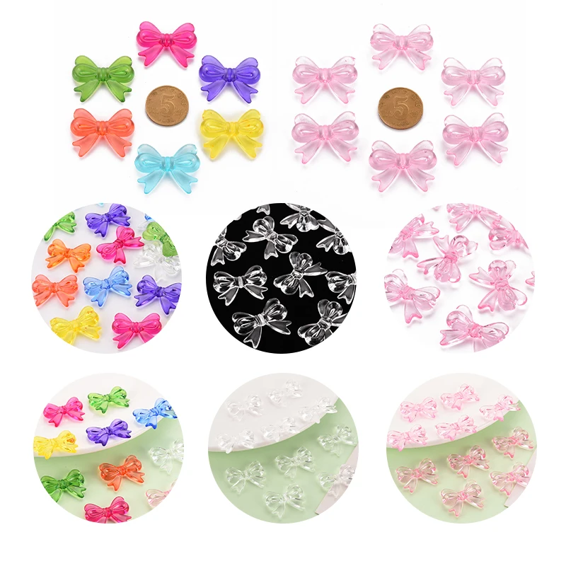 

20~50PCS Transparent Acrylic Beads Bowknot Mixed Color 23x29.5x6mm Hole: 1.6mm