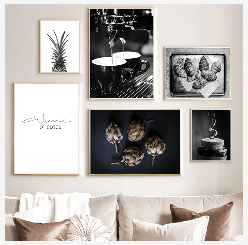 

Wall Art Print Simple Canvas Painting Picture Dining Room Decor Coffee Wine Bead Poster Black White Food Drink Kitchen