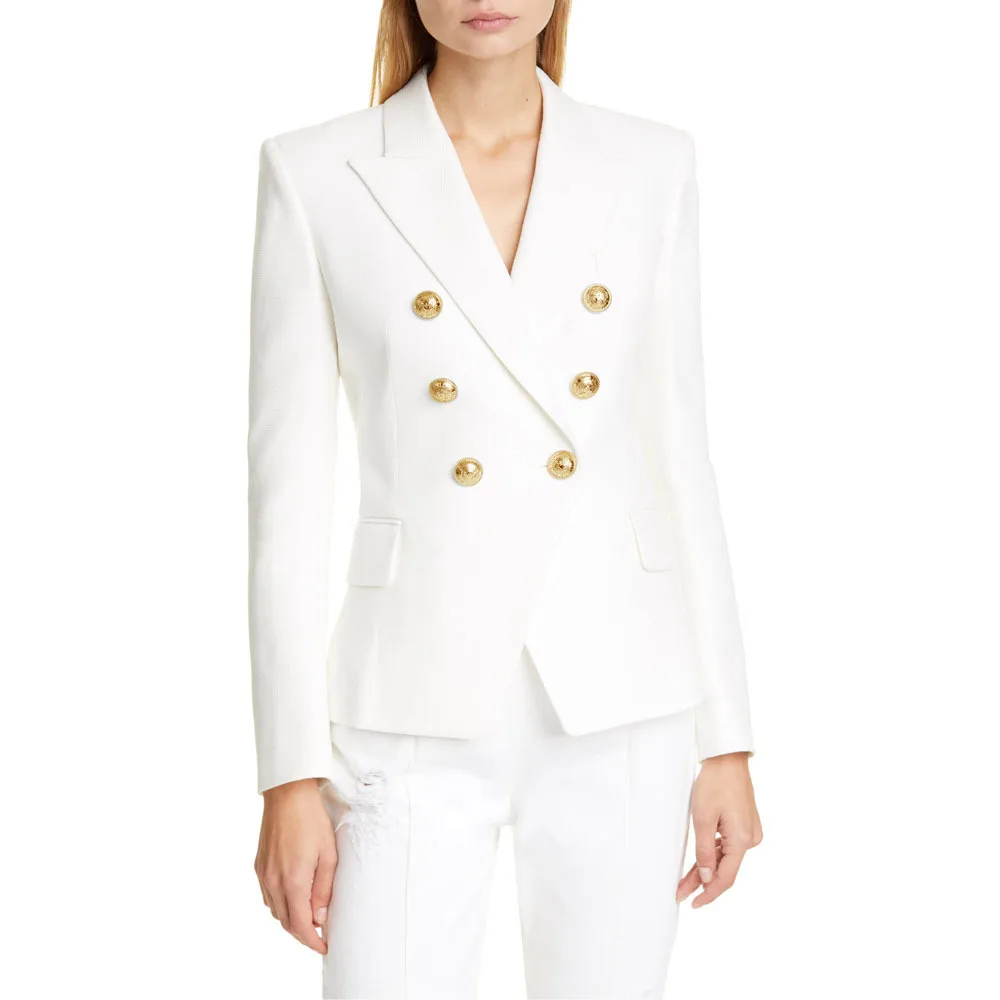 

Double Breasted Blazers Femme 2021 Women Slim Suit Jacket Female White Long Sleeve Coat Elegant Office Lady Casual Business Suit