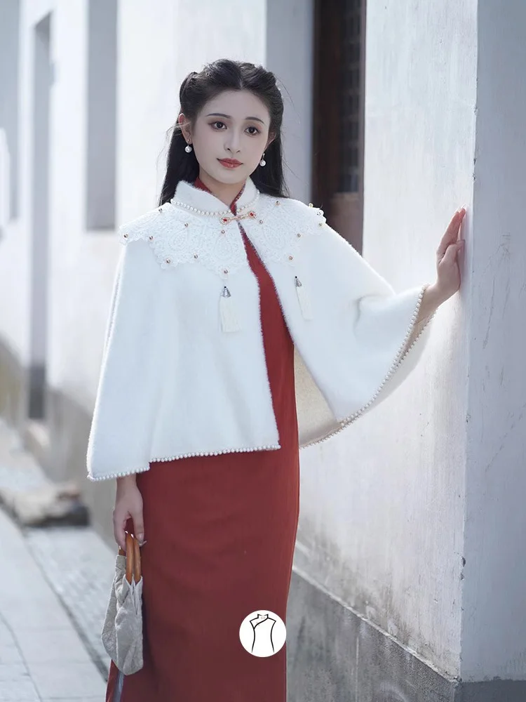 Модная нежная накидка из искусственной норки кружевная с бусинами украшение для