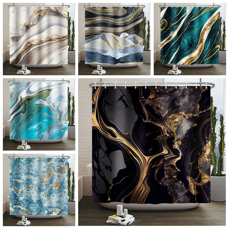 

Shower Curtain Marble Luxury Bath Curtains Waterproof Fabric With Hooks Modern Bathroom Accessories 180x200 шторка для ванной