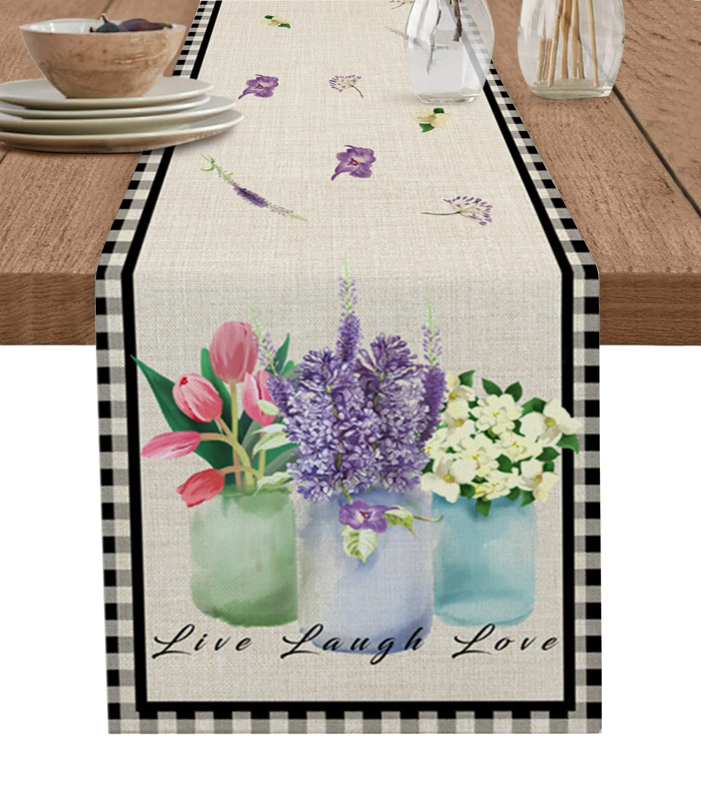 

Ваза тюльпан Лаванда клетчатая настольная дорожка Свадебный декор для стола Изысканная кухня искусственная настольная дорожка