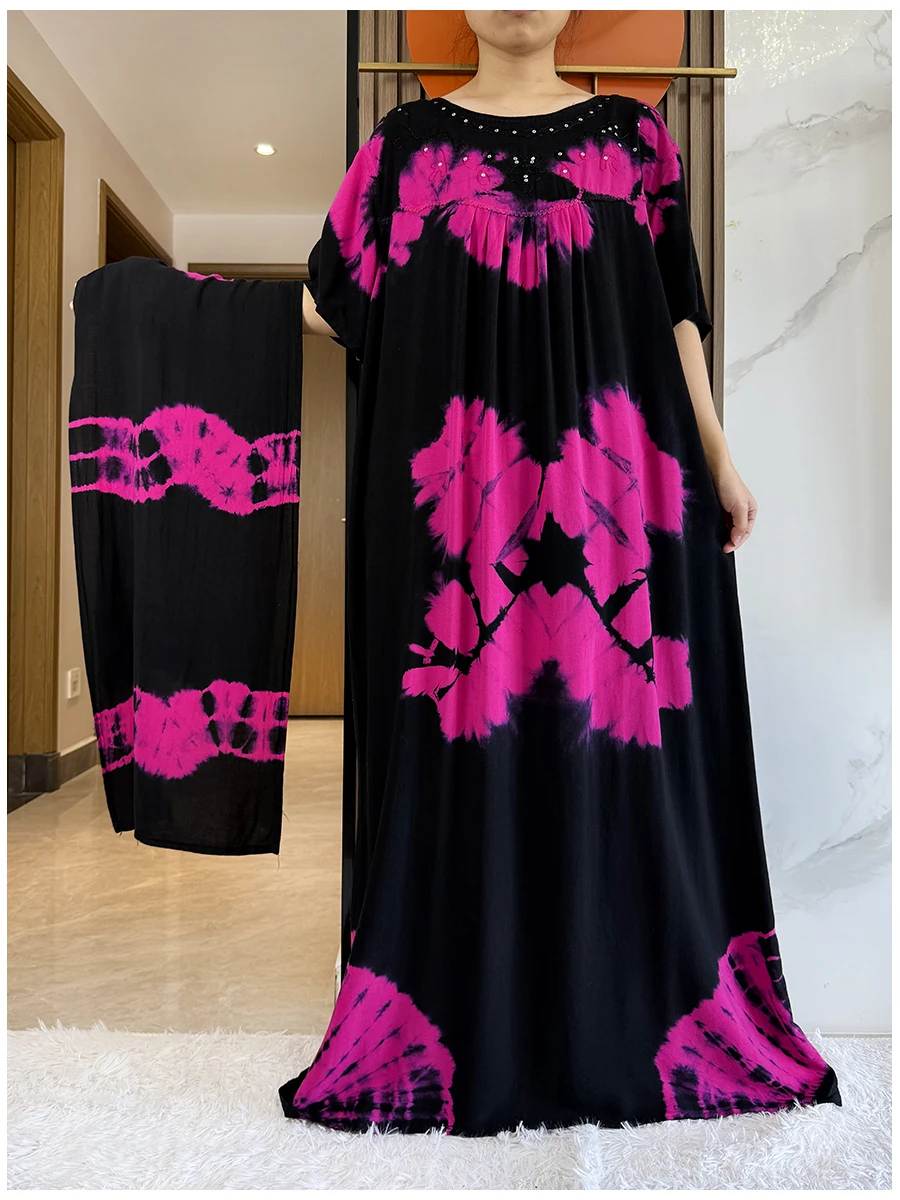 Свободный хлопковый кафтан с африканским дашики и цветочным принтом женские