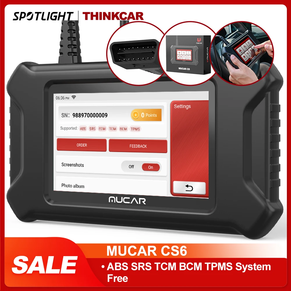 

MUCAR CS6 OBD2 Scanner for Car ABS SRS TCM TPMS Engine Code Reader Diagnostic Tool Oil EPB SAS TBA TPMS ABS Reset Life Free