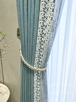 high quality modern beautiful european lace style solid color luxury blue shade lace curtains for living room bedroom customize