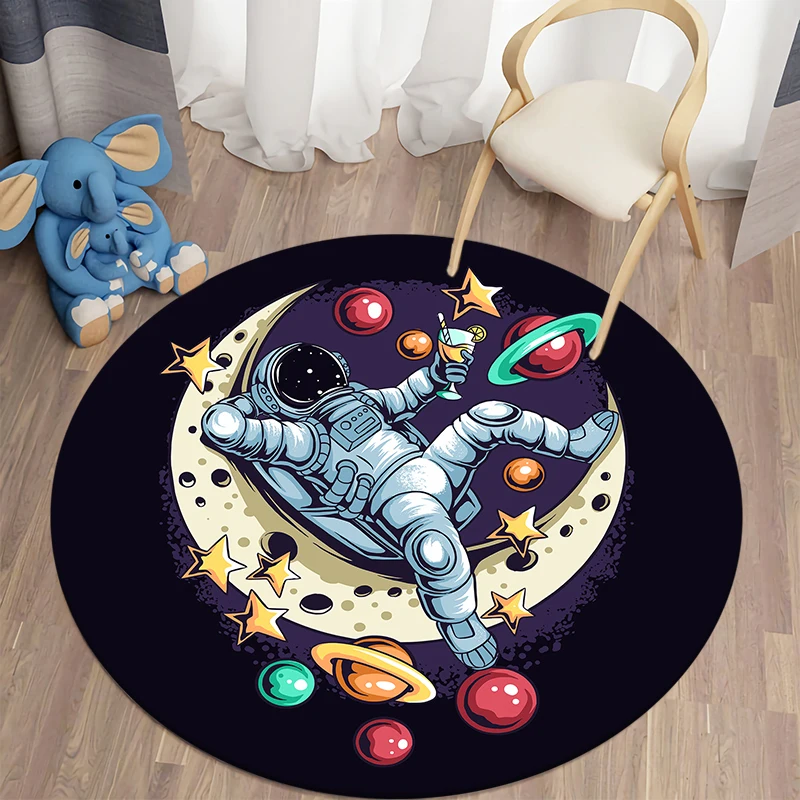 

Multicolor space round carpet cartoon floor mat Picnic/yoga matbedroom soft carpet children's room science astronaut area rug