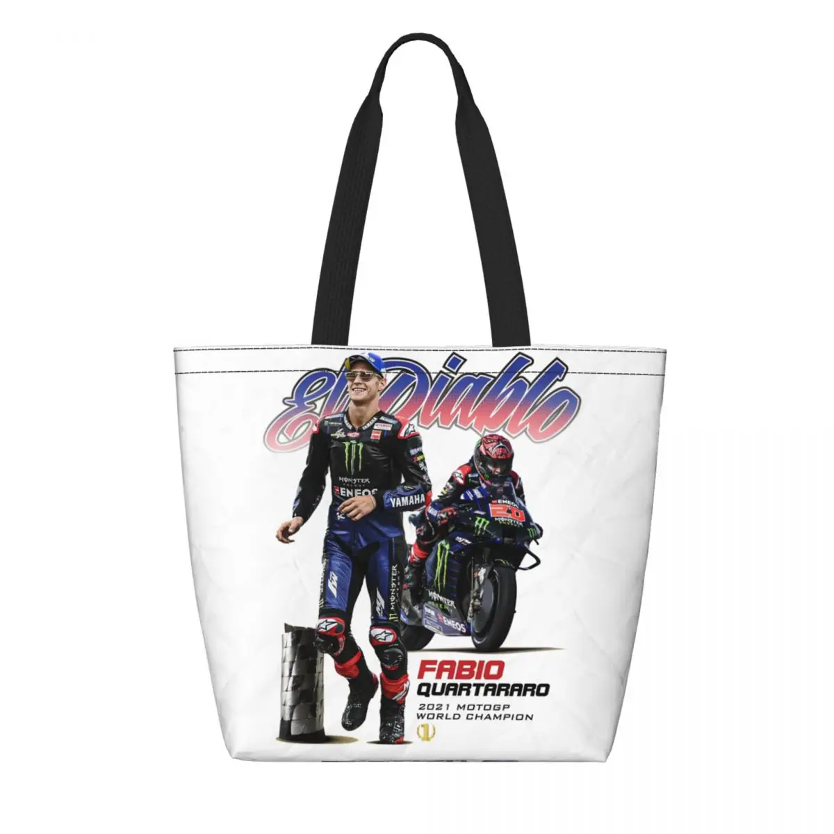 

Kawaii Fabio Quartararo Shopping Tote Bag Reusable French Motorcycle Racer Grocery Canvas Shoulder Shopper Bag
