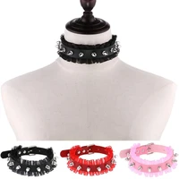 gothic spike rivet chocker fashion ruffles pu leather necklace for women sexy punk neck ring party club jewelry goth collar
