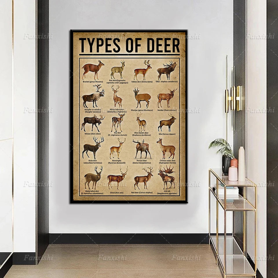 

Canvas Paintings Hd Print Deer Variety Poster Home Decor Modular Love Animal Vintage Pictures For Classroom Living Room Wall Art