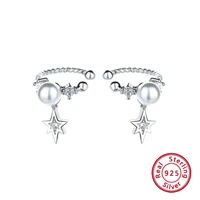 1 pc trend fashion pearl hexagram ear clips charm women 925 sterling silver earrings luxury fine jewelry for sweet girls