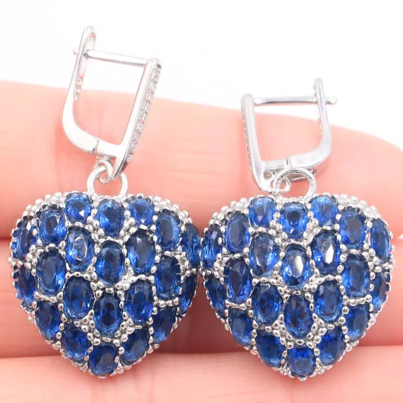 

39x22mm New Arrival Hollow Heart Pink Morganite Tanzanite White CZ Woman's Gift Silver Earrings